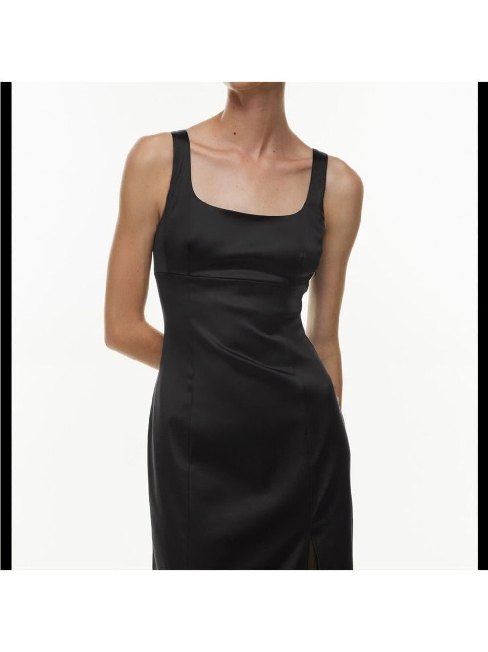 Vintage LORI ANN Petite black satin shift dress square neck back v-neck size 10P